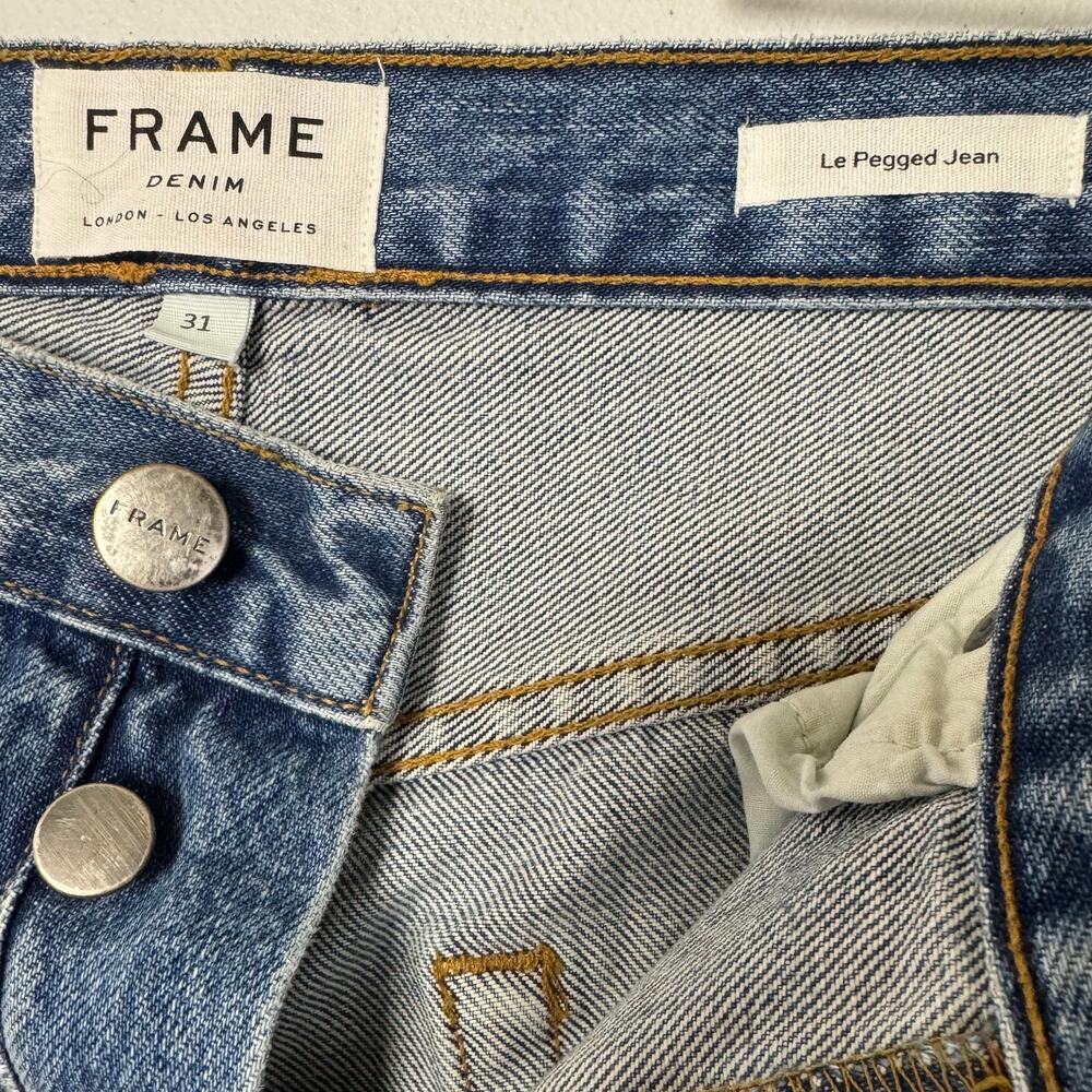 FRAME Le Pegged Straight Cropped Jeans 31 Button Fly Rigid Distress - Picture 7 of 12